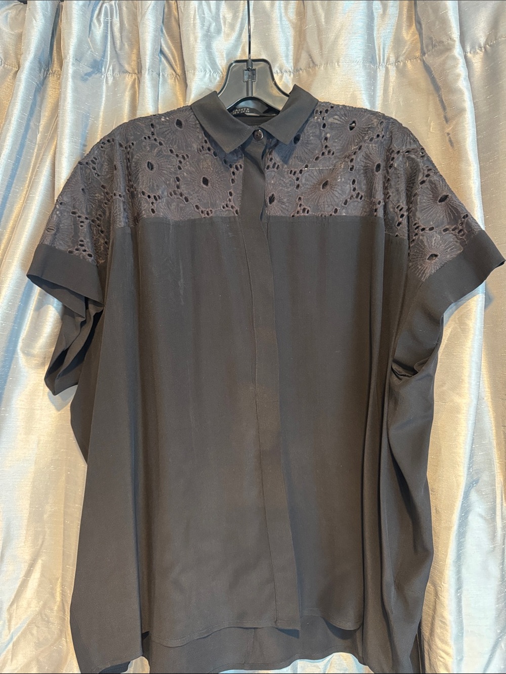 AllSaints Black Eyelet Lace Button-Up Blouse Size 4